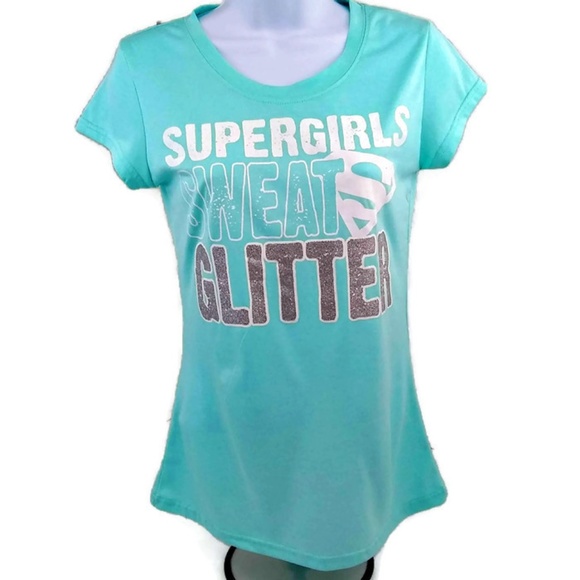 DC Comics Tops - Superman Teal T-shirt Supergirls Sweat Glitter M